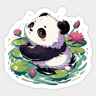 Cute Anime Panda Bear Bath With Water Lily Sticker